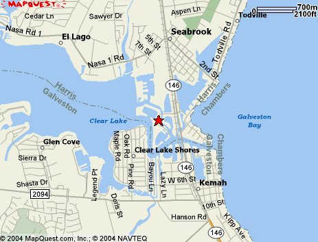 If going south on 146, at the base of the Seabrook / Kemah Bridge turn right at the exit ramp. Turn right at the stop sign and enter the Seabrook Shipyard.  If going north on 146, after crossing the Seabrook / Kemah Bridge turn right at the exit ramp. Turn right at the stop sign, go under the bridge and enter the Seabrook Shipyard.  Go over the little bridge. You will come to a "T" intersection, turn right. Follow the road all the way around until you come to the end of the road and a small parking area. The clubhouse will be just beyond the end of the parking area.  Seabrook Shipyard  1900 Shipyard Drive  Seabrook, TX 77586 (281)474-2586