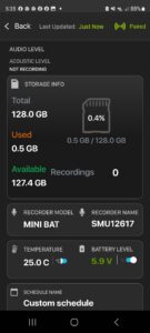 Wildlife Acoustics Song Meter Configuration App paired with Minibat detector