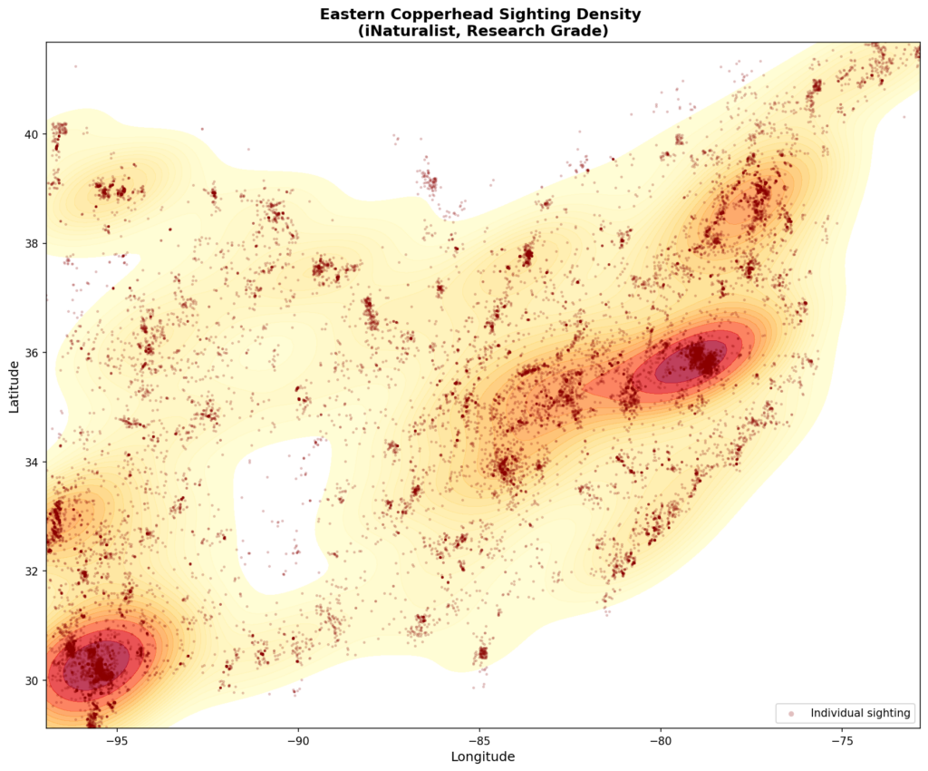 Eastern copperhead sighting density chart