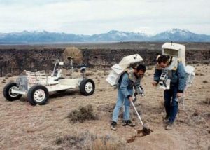 Astronauts training for lunar rock collection