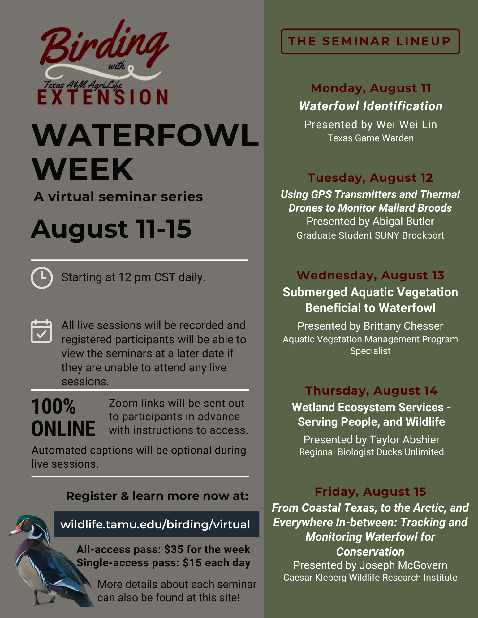 Waterfowl Week August 11-15 Flyer