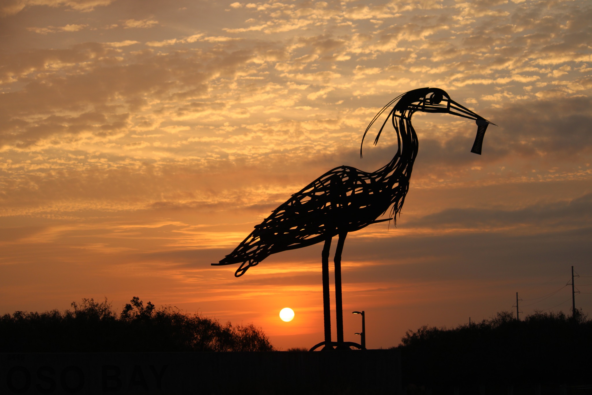 Heron sculpture at Oso Bay Wetlands Preserve